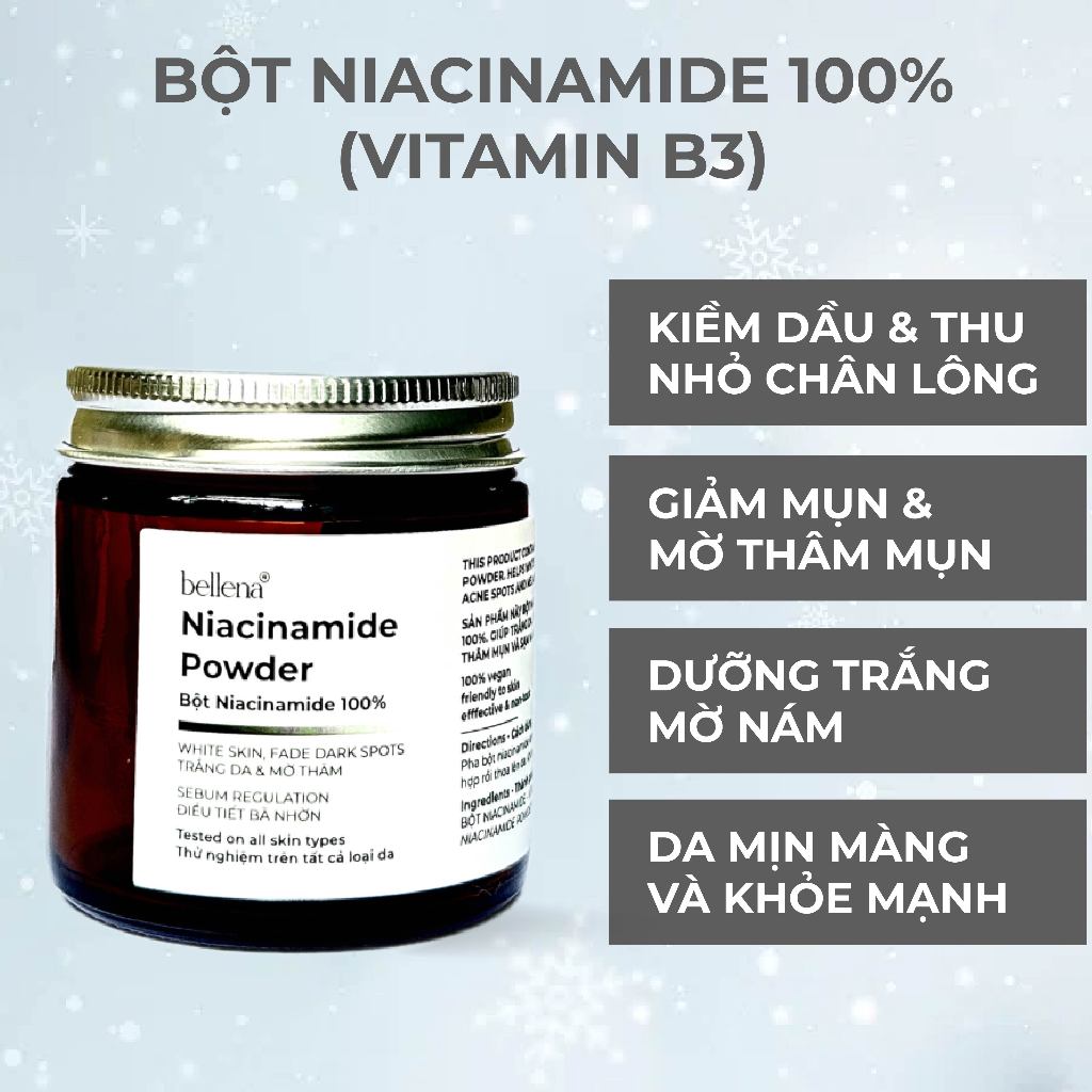 Bột niacinamide vitamin B3 bột nia trắng da mờ thâm nám kiểm soát dầu nhờn 100g