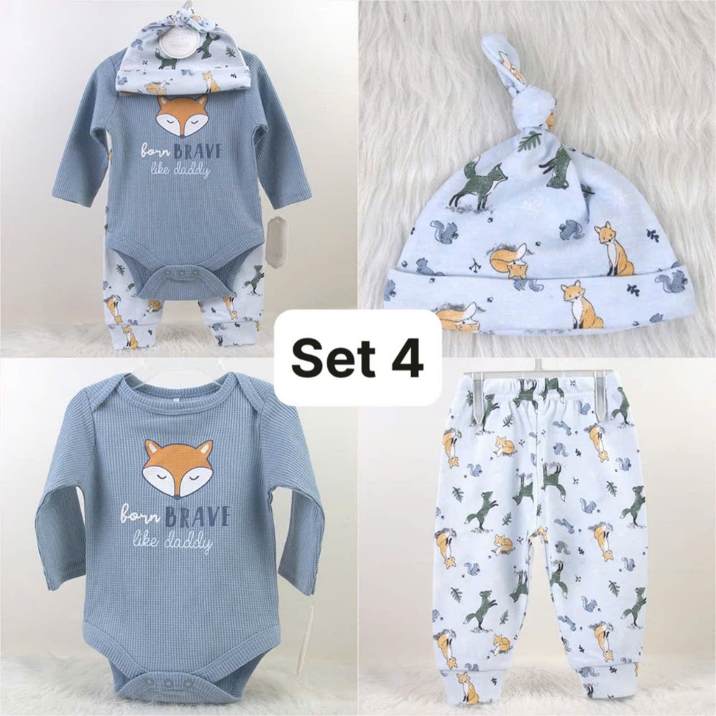 Set bodysuit bộ liền thân dài tay dài quần cho bé siêu ấm áp
