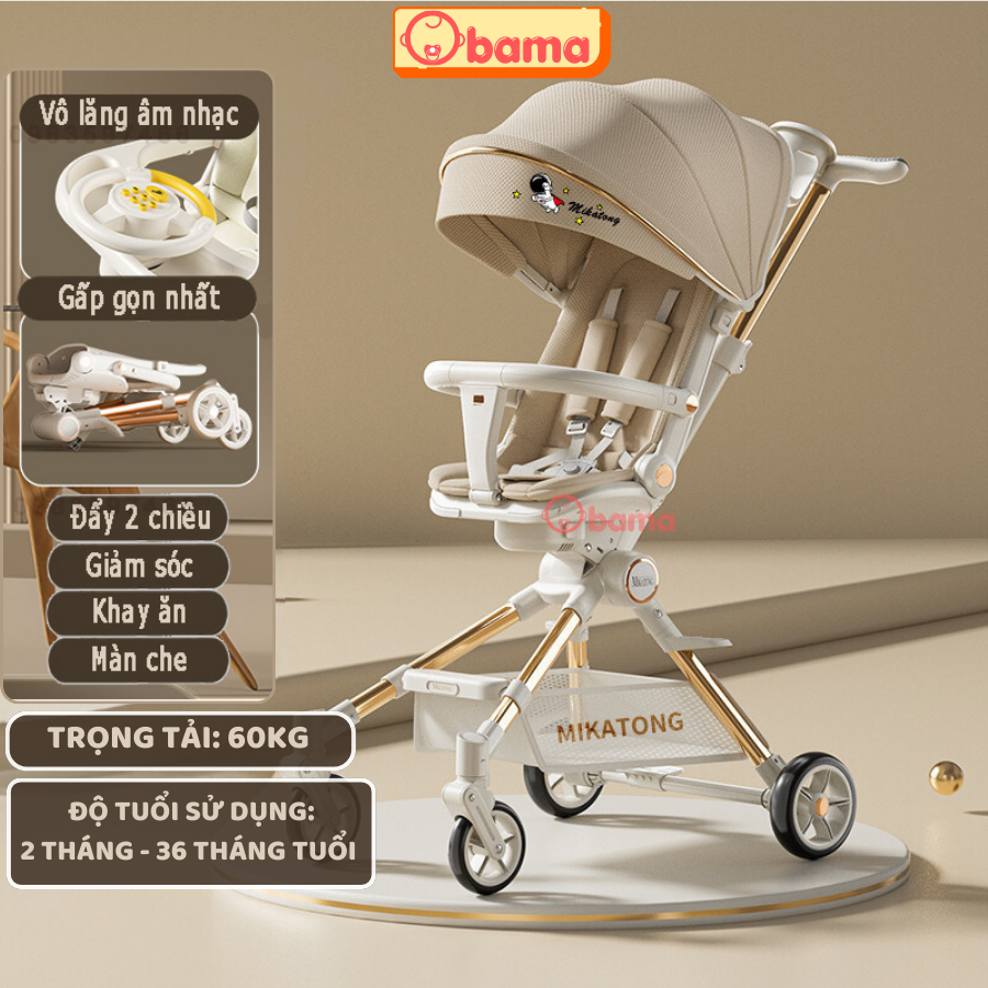 Xe đẩy gấp gọn cho bé K8 CÓ KHAY ĂN CÓ NHẠC, Mang đi xe máy, xe đẩy M2, M9 cho bé từ 0-48 tháng tuổi