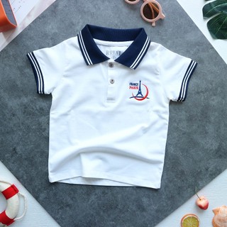 Áo Polo cao cấp màu Trắng thêu Tháp cho Bé trai 10-30kg