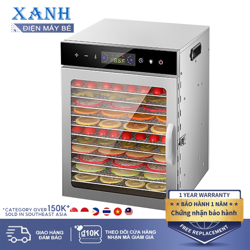 Máy sấy thực phẩm 12 khay hẹn giờ sấy khô tự ngắt thương hiệu - Hàng Chính Hãng (Bảo Hành 12 Tháng)