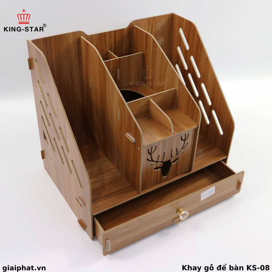 Khay Gỗ Để Bàn Dụng Cụ Lưu Trữ Giấy Tờ KS-08