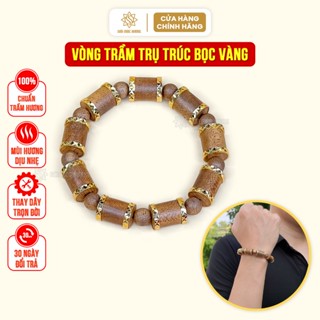 Vòng tay trầm hương trụ trúc bọc vàng Sơn Mộc Hương đeo tay nam nữ phong thủy may mắn tài lộc