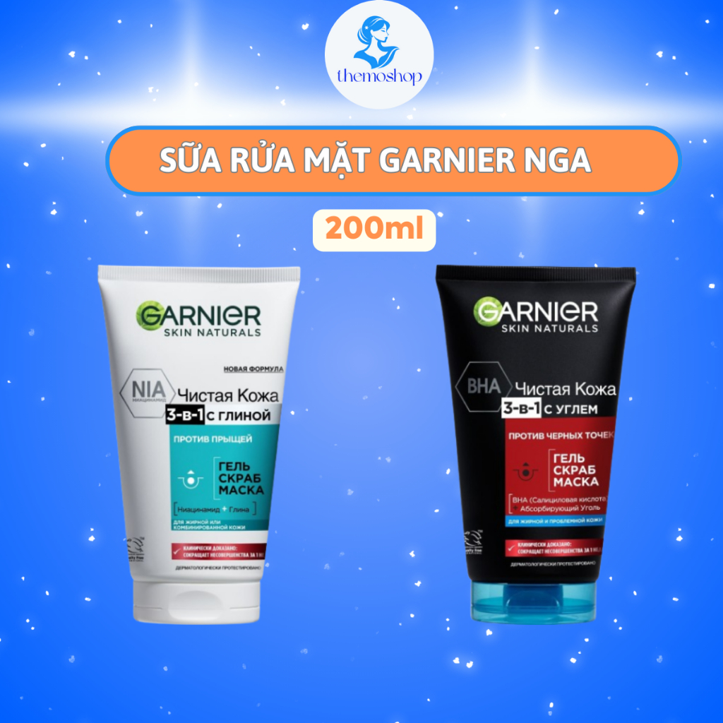 Sữa Rửa Mặt Garnier NGA 3IN1 200ml làm sạch da, tẩy tế bào chết kết hợp mặt nạ