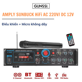  Amply GUNSSI SUNBUCK TAV- 368WBT Bluetooth AC220V  DC12V Kèm Micro Không Dây. Hỗ trợ USB Thẻ SD 