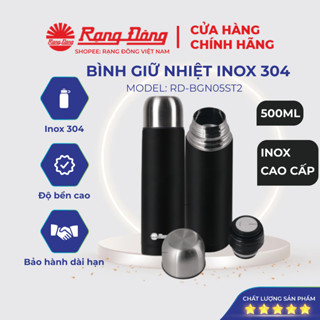 Bình Giữ Nhiệt Inox Cao Cấp Rạng Đông Chống Dò Nước Dung Tích 500ml Đựng Nước Nóng Lạnh Model: RD-BGN05ST2 Inox Đen