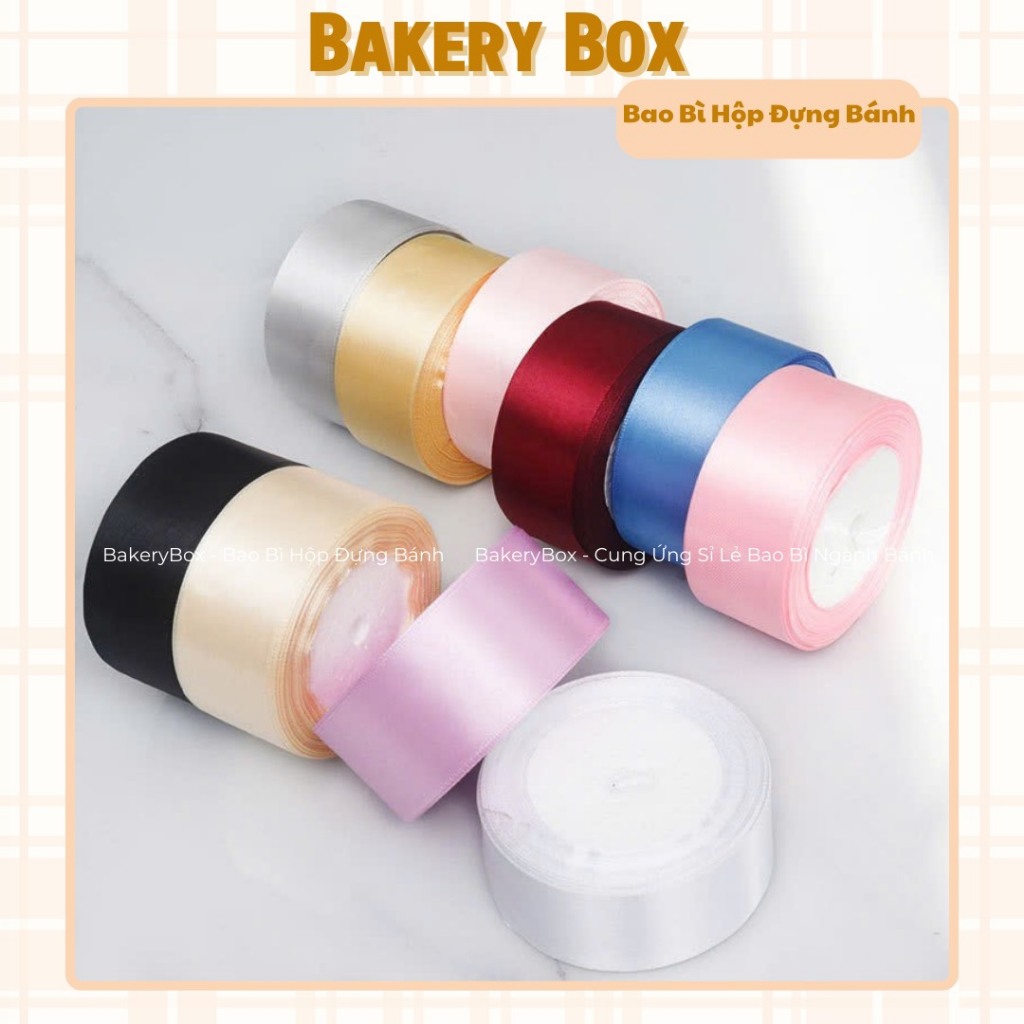 (Cuộn 22M) Dây Ruy Băng Satin Lụa 4cm Trơn Đủ Màu, Dùng Gói Quà, Thắt Nơ - BAKERY BOX