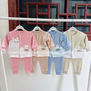 [HRNEE]-Bộ nỉ sơ sinh cài chéo, cài thẳng mềm ấm (0-3M, 3-6M)