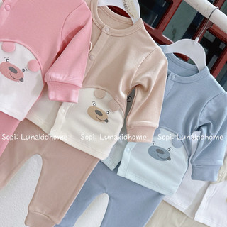 [HRNEE]-Bộ nỉ sơ sinh cài chéo, cài thẳng mềm ấm (0-3M, 3-6M)
