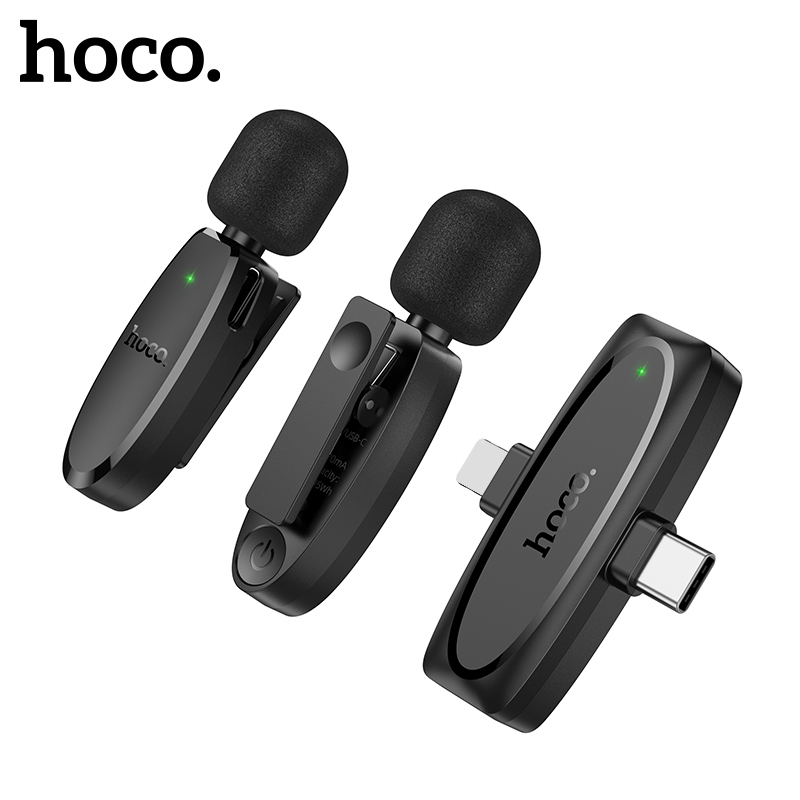 Mic thu âm Hoco L15 dòng micro cài áo, 2 mic chân cắm Type C và LN dùng cho tất cả các điện thoại