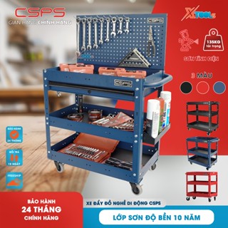 Xe đẩy 3 tầng CSPS màu xanh Tủ đồ nghề di động đa năng xuất khẩu Mỹ tải 136kg 4 bánh xoay có khóa, sơn tĩnh điện