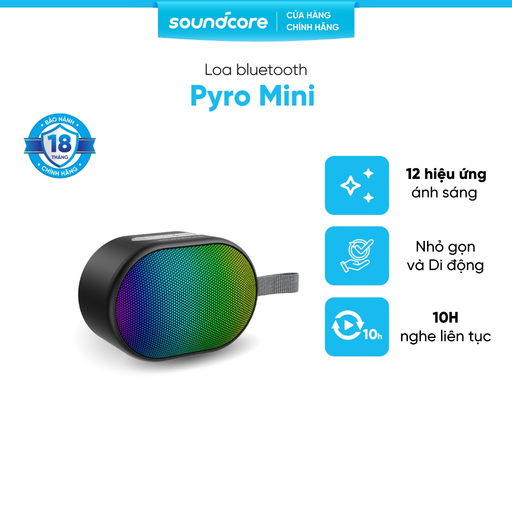 Loa bluetooth soundcore Pyro Mini | Pin 10 giờ | 12 hiệu ứng ánh sáng | BigBuy360 - bigbuy360.vn