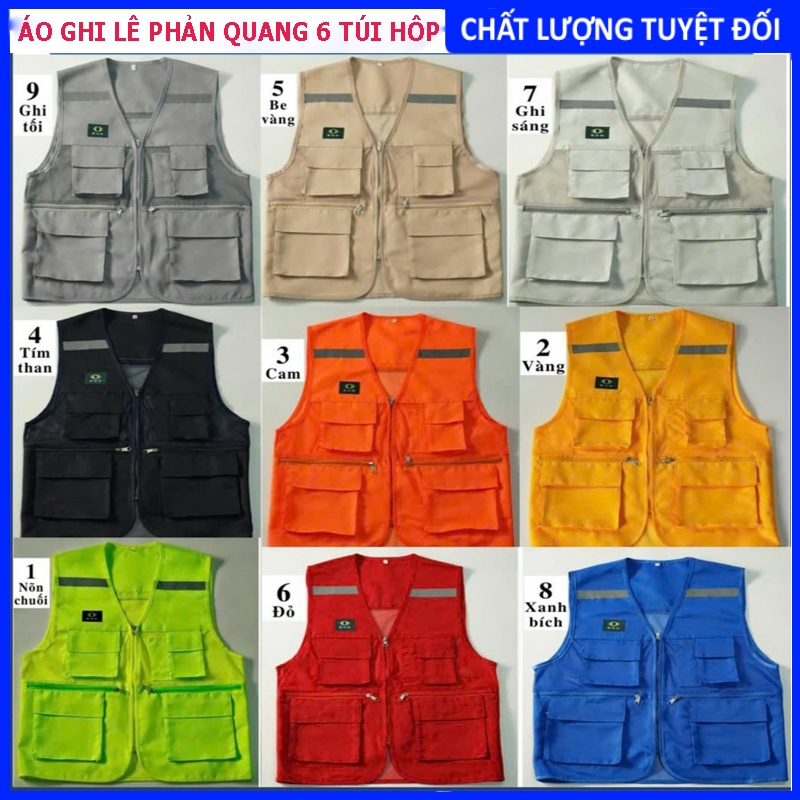 ÁO GHI LÊ BẢO HỘ 6 TÚI PHẢN QUANG HÀN QUỐC, ÁO GHI LÊ PHẢN QUANG (MÀU CAM), ÁO BẢO HỘ LAO ĐỘNG CÓ PH