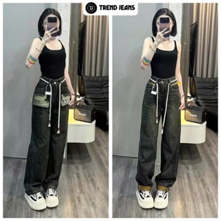 Quần jean ống suông nữ TRENDJEAN ( tặng kèm dây) jean ống rộng trơn basic chữ KAKA size S M L SPG12