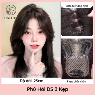 Phủ hói DS 3 kẹp tóc thật (Tặng combo phụ kiện) Tóc che hói phủ bạc | Tóc giả Linh Tít