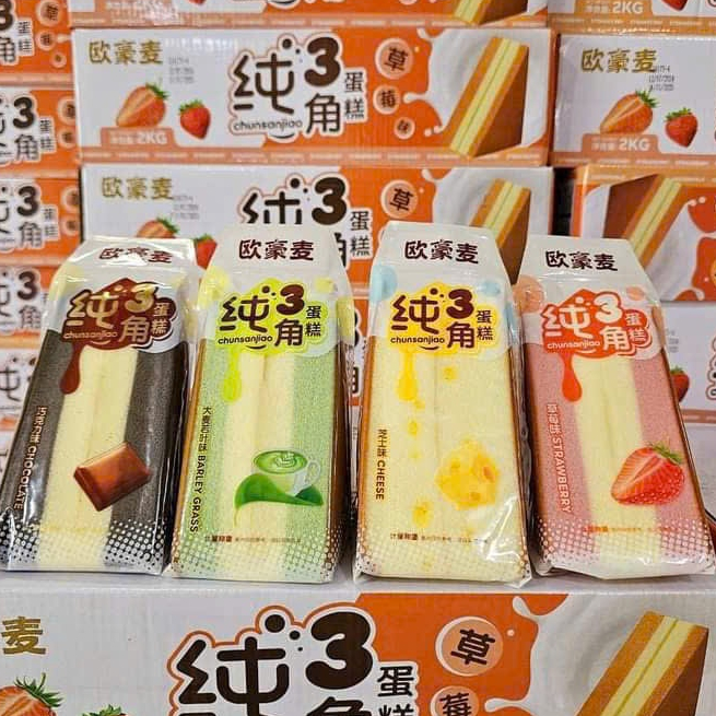 (THÙNG 10 CÁI ) Bánh bông lan tam giác Obalab vị dâu-socola-pmai-matcha