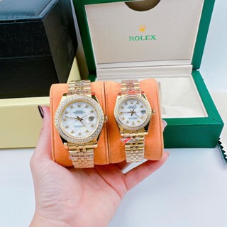 Combo đồng hồ đôi nam nữ đeo tay dây kim loại cao cấp chống nước R0lex size 41mm size 31mm