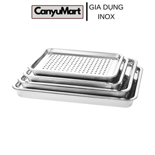 Khay Đựng Inox 2 Lớp Vilahome, Hình Chữ Nhật Có Lỗ Thoát Nước Dùng Úp Cốc Chén, Đựng Thức Ăn