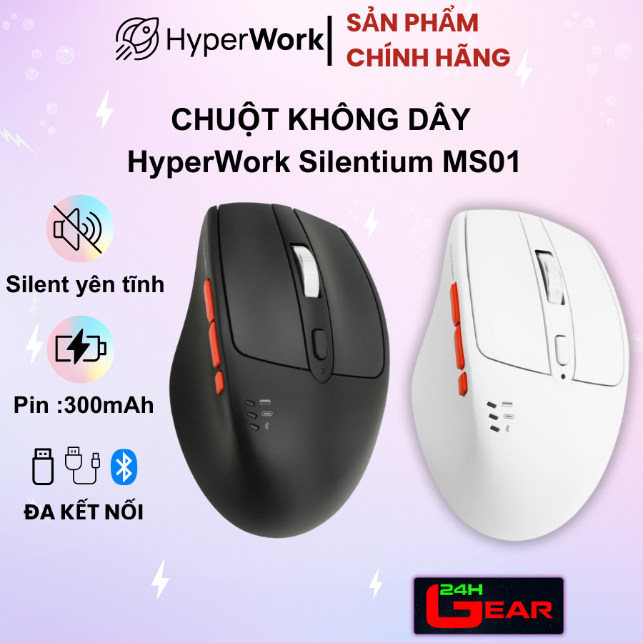  Chuột không dây HyperWork Silentium MS01 Pin Sạcchuot  Silent yên tĩnh kết nối 3 Mode  Chính hãng 