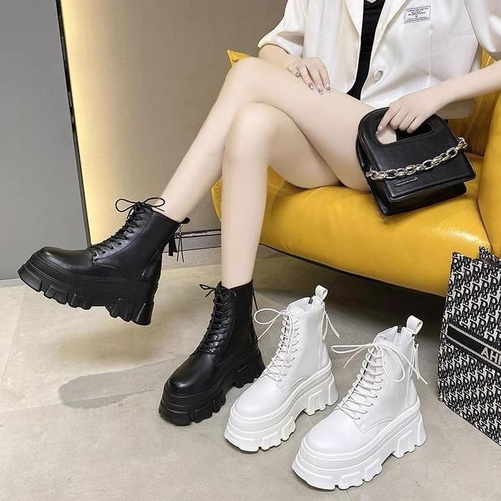 Bốt Nữ, Thời Trang Hàn Quốc, Cắt Cao, Có Khóa Kéo Và Dây Buộc GiàY Boot Shoes Cổ Cao Nhung