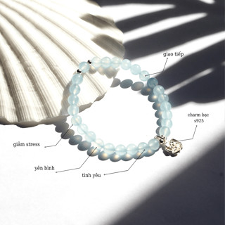 Vòng tay lắc tay đá thạch anh charm hoa đào bạc S925 thu hút may mắn, tarot,sức khỏe phong thủy Udum