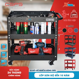 Xe đẩy 3 tầng di động CSPS màu đen, Tủ đồ nghề di động đa năng xuất khẩu Mỹ tải 136kg 4 bánh xoay có khóa, sơn tĩnh điện