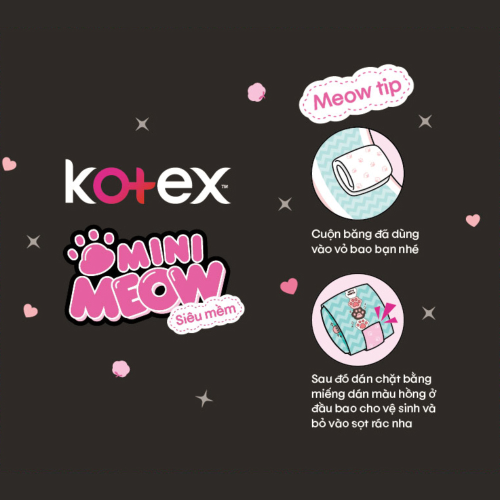 Băng Vệ Sinh Kotex Mini Meow Siêu Mềm Cánh 8 Miếng Mini Meow - 24cm Hasaki Sản Phẩm Chính Hãng