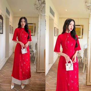 Set áo dài lụa tơ 4 tà tay lỡ siêu đẹp