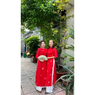 Set áo dài lụa tơ 4 tà tay lỡ siêu đẹp