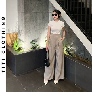  Quần ly nẹp rosa khóa kéo sau ống suông rộng MÃ T05 quần suông ống rộng quần dài nữ ống suông quần ống suông cạp cao 