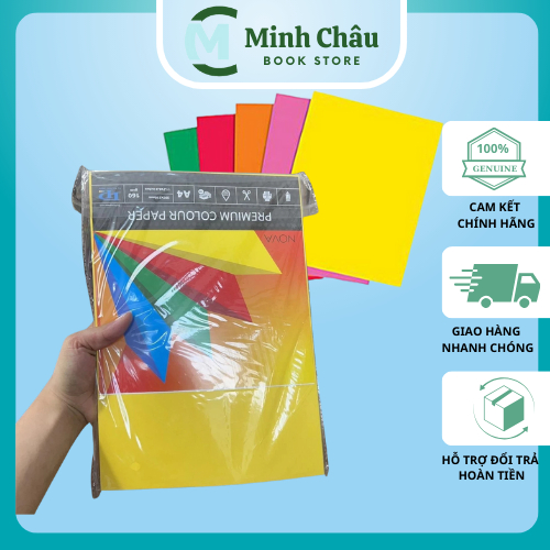 Giấy A4 Màu, Bìa Màu A4, Tập 100 Tờ giấy dày đẹp gấp quạt, làm thủ công