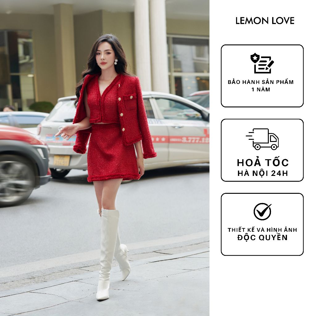 set váy dạ tweed dáng ngắn