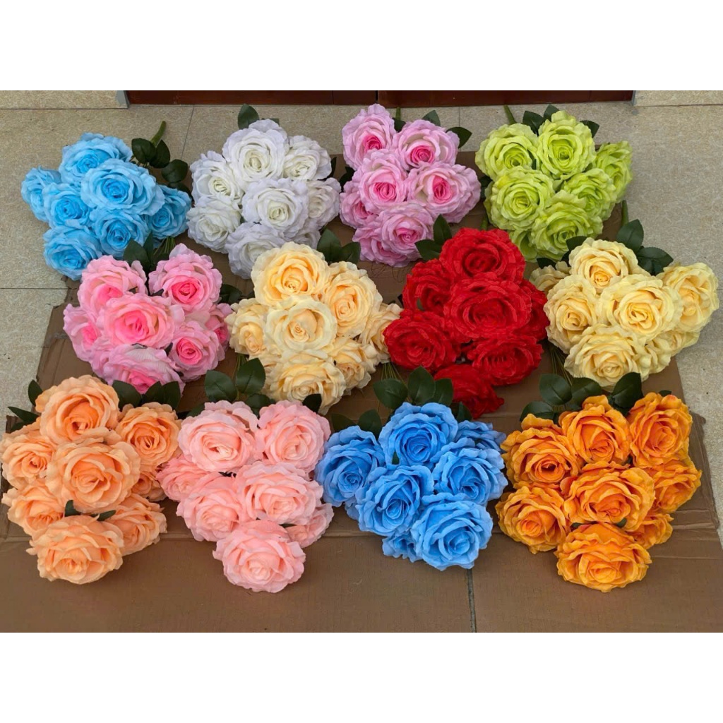 Cụm Hoa Hồng- Hoa vải hoa lụa