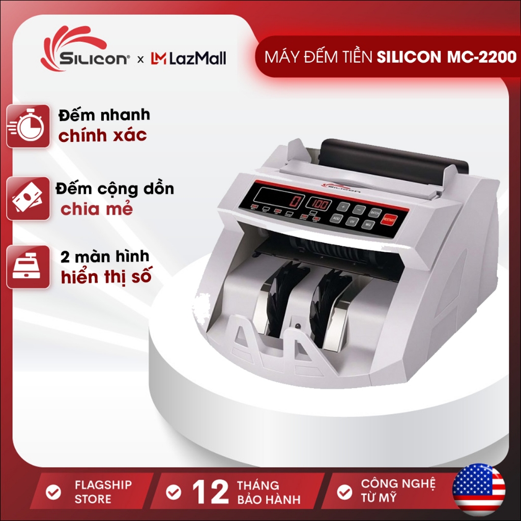  Máy đếm tiền Silicon MC-2200 mini nhập khẩu Tốc độ đếm 1000 tờ phút đếm cộng dồn chia mẻ chính xác polyme tiền giấy 