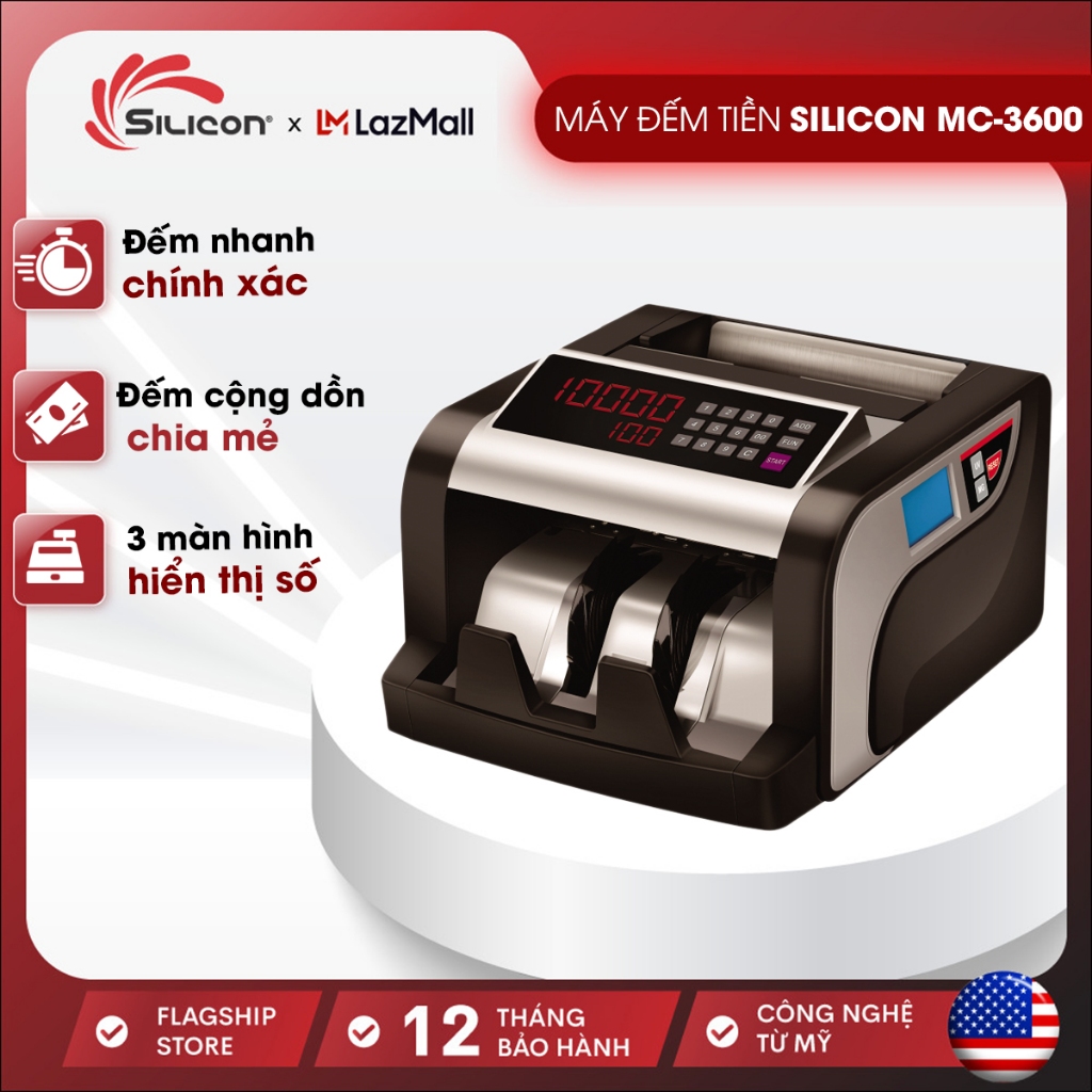 Máy đếm tiền cao cấp chính hãng Silicon MC-3600, 3 màn hình, tốc độ 1000 tờ/ phút -Bảo hành 12 tháng