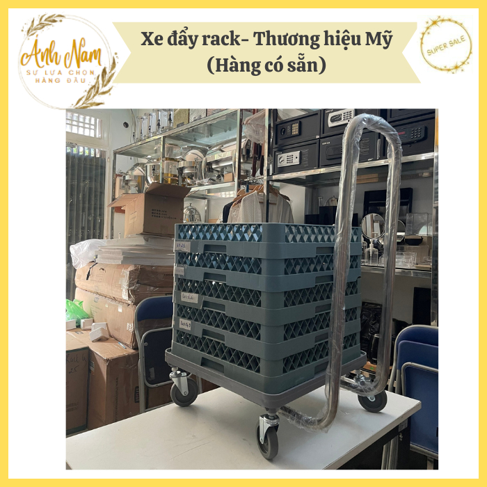 Xe Đẩy Rack Đế Nhựa Có Tay Nắm Inox