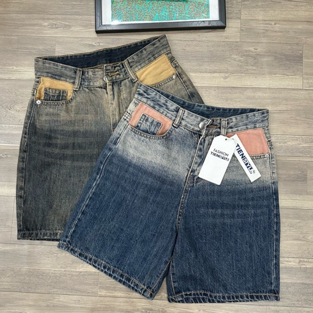 (S-3XL) Quần Jean Nữ Ngố Loang Màu Túi Nâu Chất Jean Mềm QC, Quần Đùi Lửng Không Giãn
