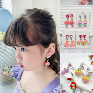 Bông tai kẹp không cần lỗ đính charm nổi hình nàng tiên cá/ cầu vồng/ hoa mặt trời kute xinh xắn cho bé gái