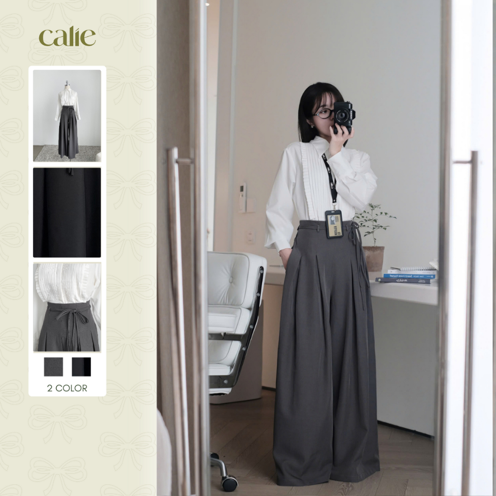 Quần suông ống rộng thắt nơ cạp thương hiệu Calie house QX042