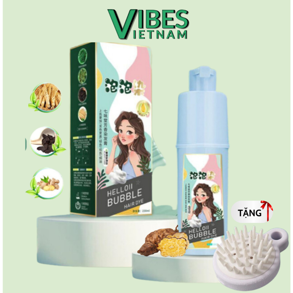 Dầu Gội Nhuộm Tóc Thảo Dược Helloii Bubble, Phủ Bạc Tóc Màu Nâu Hạt Dẻ, Nuôi Dưỡng Kích Thích Mọc Tóc, Dung Tích 230 Ml