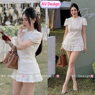  Set đồ nữ Chân Váy Xếp Ly Form Chữ A Áo Ren Trắng 2 Lớp Có Lót Quần Chuẩn Mẫu Mặc Loại 1 Mặc Êm Da AV Design Shop 