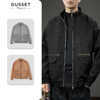 Áo khoác nam da lộn GUSSET OAK008 thiết kế cổ cao phối khóa, form rộng oversize style hàn quốc