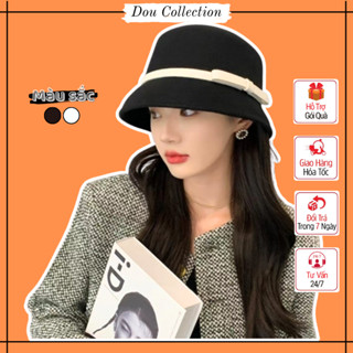 Mũ Len Bucket Unisex, Mũ Dạ Trơn Phối Nơ Ép Quanh Nón Phong Cách Hàn Quốc Dễ Thương Thời Trang Thu Đông - Mã NL070