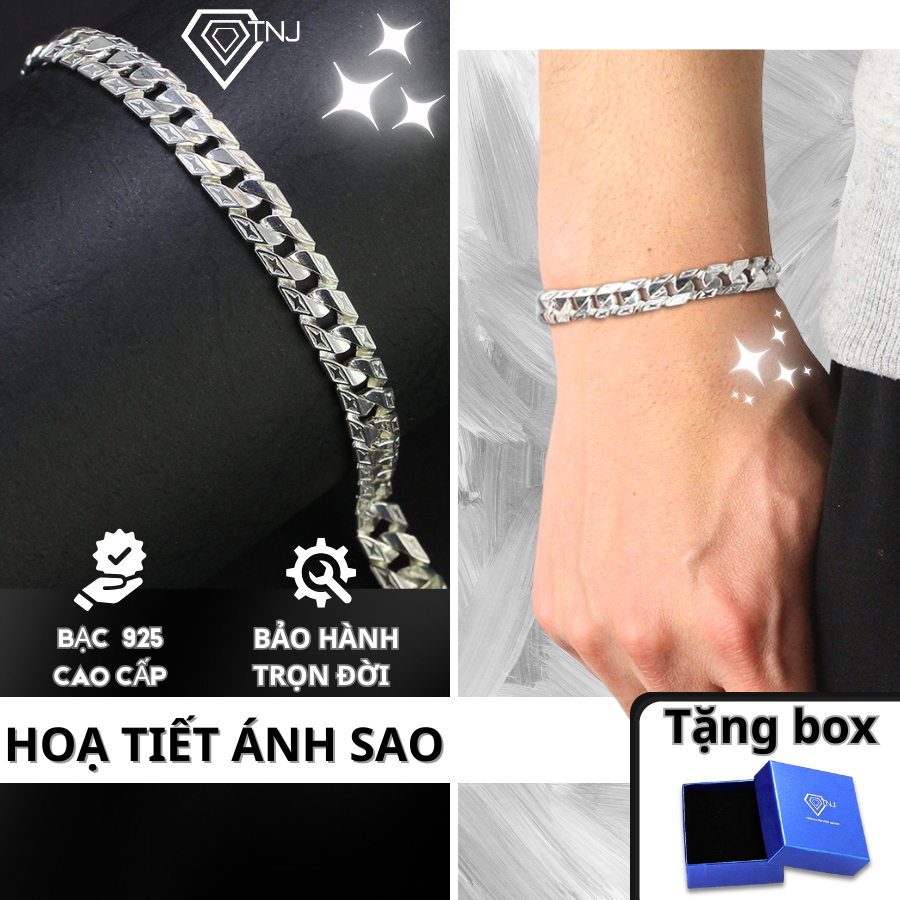 Lắc tay nam bạc 925 mắt xích hoạ tiết ánh sao đẹp, sang trọng LTA0093 - Trang Sức TNJ