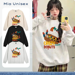 Áo sweater nỉ bông dày form rộng oversize unisex in hình họa tiết 3 màu đen be xám MIA SWT030