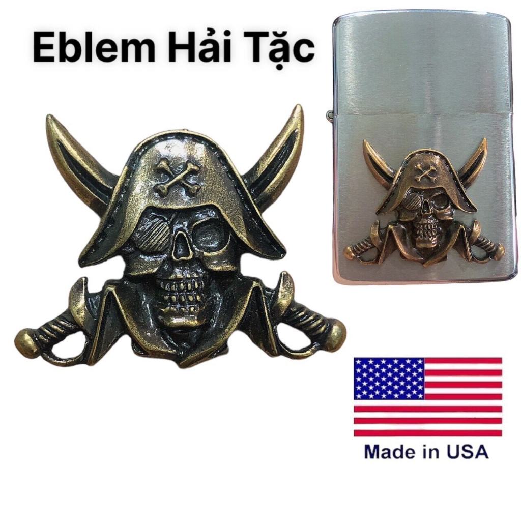 Eblem dán trang trí Zippo chủ đề Hải Tặc chất liệu đồng thau Solid Brass, hàng chuẩn zin Mỹ