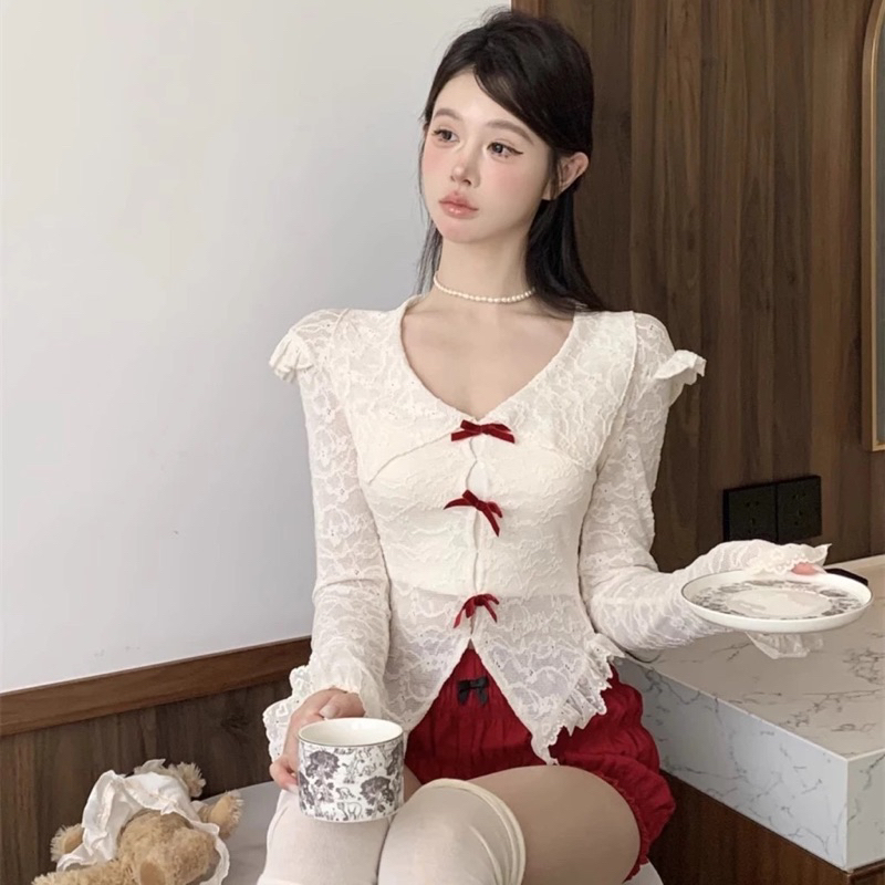 [Có tách lẻ] Set áo dây lưới đính hoa tua rua kèm quần bí nhún nơ ulzzang | BigBuy360 - bigbuy360.vn