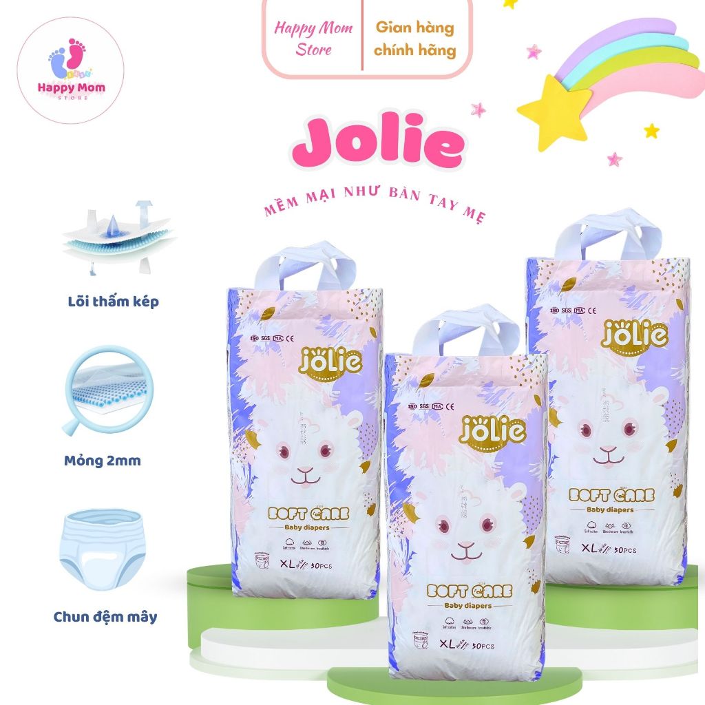 Combo 3 bịch 150 miếng tã Jolie cho bé yêu. Tã mềm mại, đủ size cho bé từ size M/L/XL/XXL
