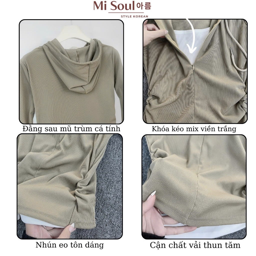 Áo Thun Tăm Dài Tay Nhún Eo Phối 2 Lớp Có Mũ Khóa Kéo Trước BigSize MiSoul, Áo Dài Tay Mix Viền Trắng 363 | BigBuy360 - bigbuy360.vn