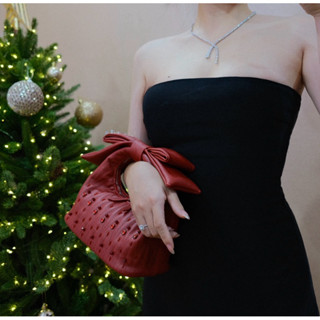 Túi nữ Chloe bag màu đỏ đô da Pu chần bông kèm nơ tháo rời